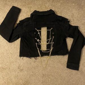 Stylish Black Jacket with Gold Chain Detail